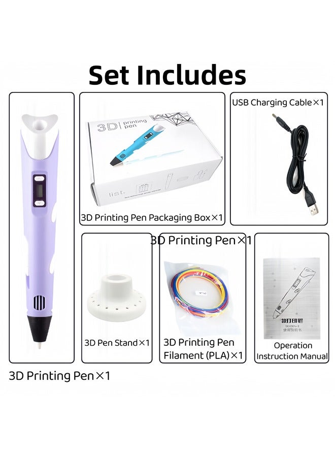 3D Printing Pen with Display Includes 3 Initial Color Filaments and Project Guide Book Charger Base 3D Printer Pen Set for Children Adjustable Temperature and Speed, for Graffiti, Drawing, Model Making (Purple) - Image 4